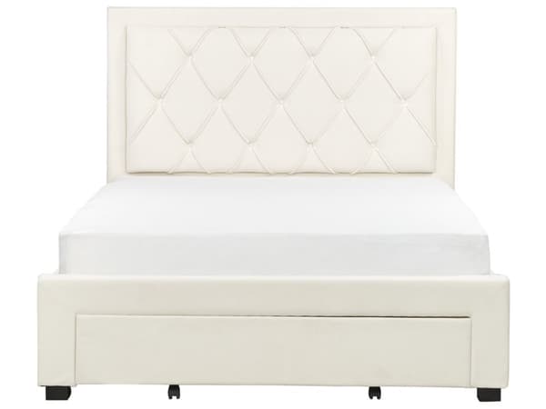 Velourseng Beige Velour 140 x 200 cm Moderne Trekvart Seng med Opbevaring Blød Sengegavl Halvandenmands 3 kvart Seng med Skuffer Under Design