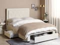 Miniatyrbillede 2 af 11: Velourseng Beige Velour 140 x 200 cm Moderne Trekvart Seng med Opbevaring Blød Sengegavl Halvandenmands 3 kvart Seng med Skuffer Under Design