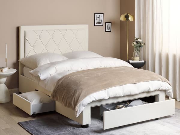 Velourseng Beige Velour 140 x 200 cm Moderne Trekvart Seng med Opbevaring Blød Sengegavl Halvandenmands 3 kvart Seng med Skuffer Under Design