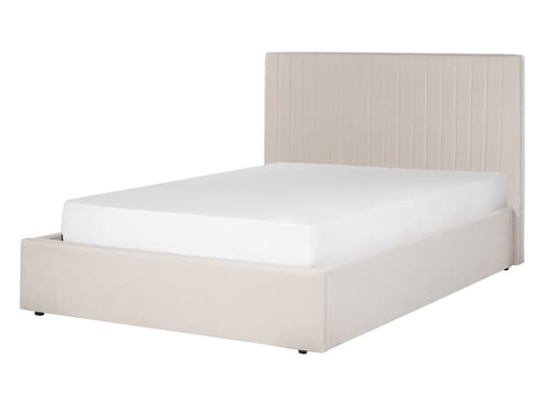 Seng Beige Polyester 140 x 200 cm Moderne Trekvart Seng med Opbevaring Blød Sengegavl Halvandenmands 3 kvart Seng Retro Design Soveværelse