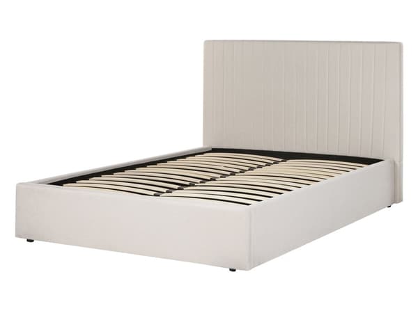 Seng Beige Polyester 140 x 200 cm Moderne Trekvart Seng med Opbevaring Blød Sengegavl Halvandenmands 3 kvart Seng Retro Design Soveværelse