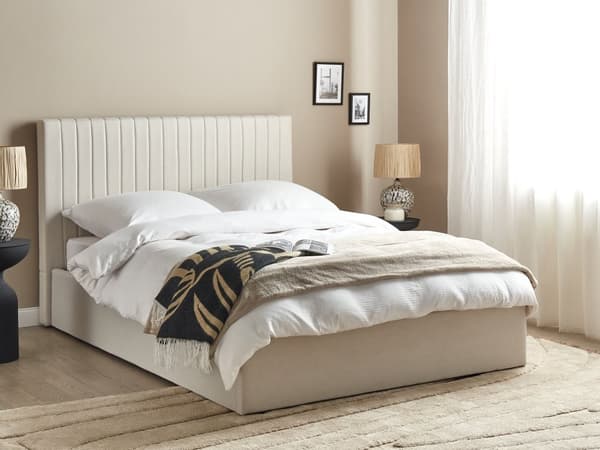 Seng Beige Polyester 140 x 200 cm Moderne Trekvart Seng med Opbevaring Blød Sengegavl Halvandenmands 3 kvart Seng Retro Design Soveværelse