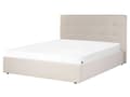 Miniatyrbillede 4 af 11: Seng Beige Stof 160 x 200 cm Moderne To Mands Seng med Opbevaring Blød Sengegavl Dobbeltseng Sengeramme Retro Design