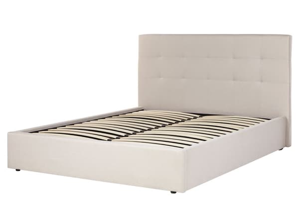 Seng Beige Stof 160 x 200 cm Moderne To Mands Seng med Opbevaring Blød Sengegavl Dobbeltseng Sengeramme Retro Design