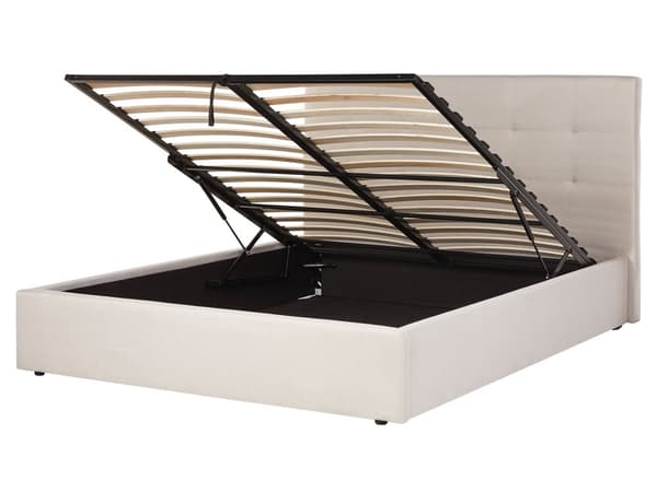 Seng Beige Stof 160 x 200 cm Moderne To Mands Seng med Opbevaring Blød Sengegavl Dobbeltseng Sengeramme Retro Design