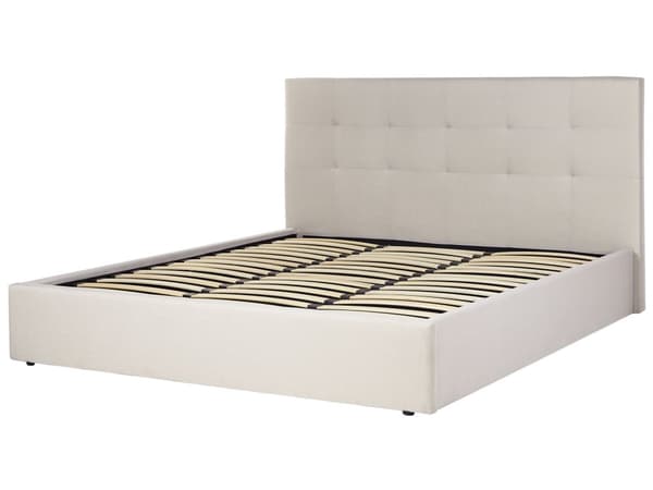 Seng Beige Stof 180 x 200 cm Moderne To Mands Seng med Opbevaring Blød Sengegavl Dobbeltseng Sengeramme Retro Design