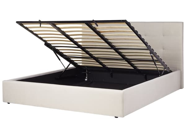 Seng Beige Stof 180 x 200 cm Moderne To Mands Seng med Opbevaring Blød Sengegavl Dobbeltseng Sengeramme Retro Design