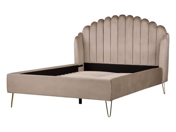 Seng Taupe Velour 140 x 200 cm Moderne Trekvart Seng Kanal Tuftet Sengegavl Halvandenmands 3 kvart Seng Retro Design Metalben