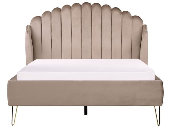 Seng Taupe Velour 140 x 200 cm Moderne Trekvart Seng Kanal Tuftet Sengegavl Halvandenmands 3 kvart Seng Retro Design Metalben
