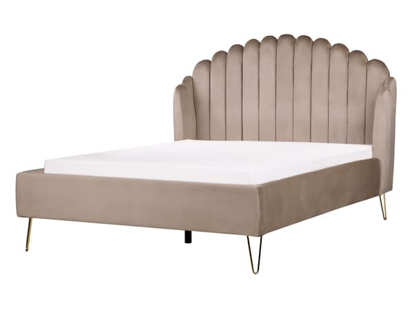 Seng Taupe Velour 140 x 200 cm Moderne Trekvart Seng Kanal Tuftet Sengegavl Halvandenmands 3 kvart Seng Retro Design Metalben
