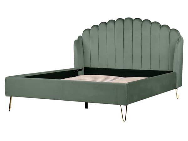 Sengeramme Grønn Fløyelspolstring 160 x 200 cm Metallben Retro design tuftet Sengegavl