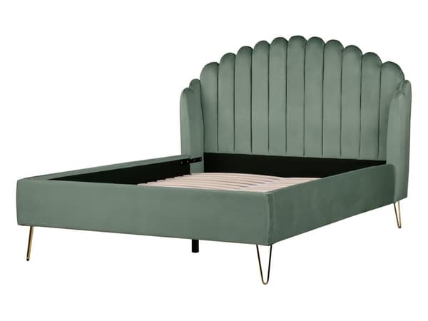 Sengeramme Grønn Fløyelspolstring 140 x 200 cm Metallben Retro design tuftet Sengegavl