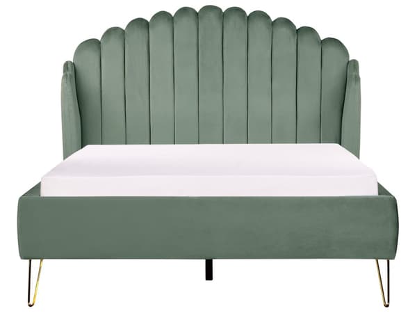 Sengeramme Grønn Fløyelspolstring 140 x 200 cm Metallben Retro design tuftet Sengegavl