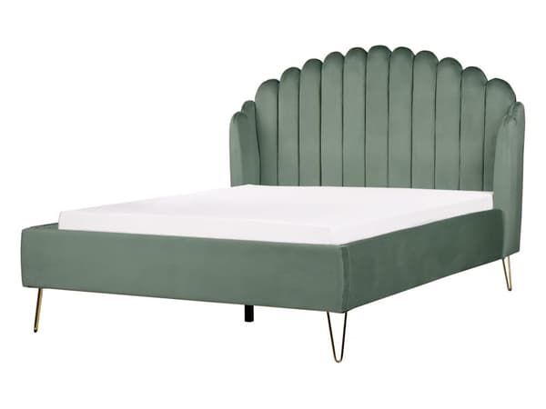 Sengeramme Grønn Fløyelspolstring 140 x 200 cm Metallben Retro design tuftet Sengegavl