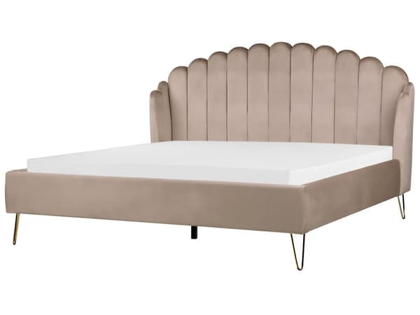 Sengeramme Taupe Fløyelspolstring 180 x 200 cm Metallben Retro design tuftet Sengegavl