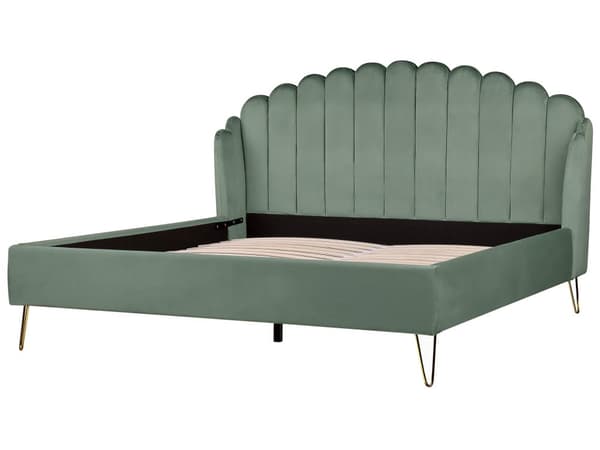 Seng Grøn Velour 180 x 200 cm Moderne To Mands Seng Kanal Tuftet Sengegavl Dobbeltseng Sengeramme Retro Design Metalben