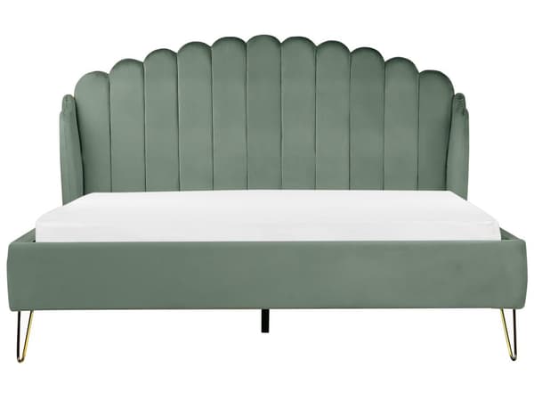 Seng Grøn Velour 180 x 200 cm Moderne To Mands Seng Kanal Tuftet Sengegavl Dobbeltseng Sengeramme Retro Design Metalben