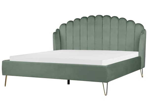 Seng Grøn Velour 180 x 200 cm Moderne To Mands Seng Kanal Tuftet Sengegavl Dobbeltseng Sengeramme Retro Design Metalben