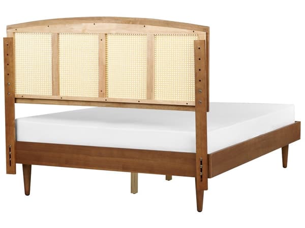 Seng Lys gummitre Super King Size med sengegavl Lamellbunn Minimalistisk rustikk stil 140 x 200 cm