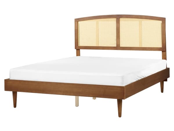 Seng Lys gummitre Super King Size med sengegavl Lamellbunn Minimalistisk rustikk stil 160 x 200 cm