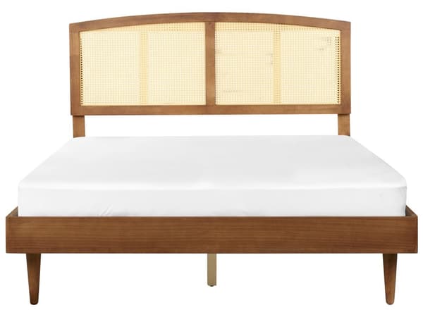 Seng Lys Gummitre Dobbelt størrelse med sengegavl LED-lys Lamellbunn Minimalistisk rustikk stil 160 x 200 cm