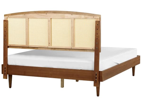 Seng Lys Gummitre Dobbelt størrelse med sengegavl LED-lys Lamellbunn Minimalistisk rustikk stil 160 x 200 cm