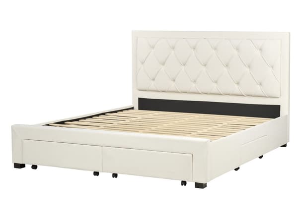 Dubbelsäng med Förvaring Krämbeige Sammetsklädsel 180 x 200 cm Tuftad Hög Sänggavel Lådor Glam Design