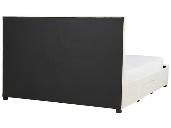 Dubbelsäng med Förvaring Krämbeige Sammetsklädsel 180 x 200 cm Tuftad Hög Sänggavel Lådor Glam Design