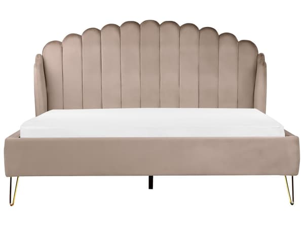 Dubbelsäng Sängram Taupe Sammetsklädsel 180 x 200 cm Metallben Retro Design Tuftad Sänggavel