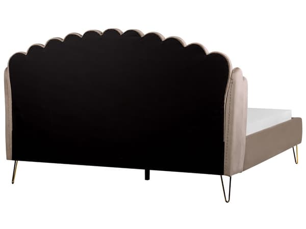 Dubbelsäng Sängram Taupe Sammetsklädsel 180 x 200 cm Metallben Retro Design Tuftad Sänggavel