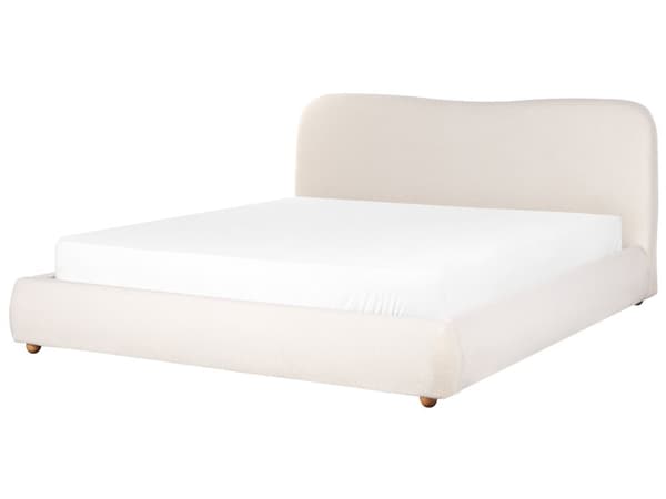 Seng med oppbevaring Hvit Bouclé 180 x 200 cm Sengegavl Minimalistisk stil Dobbeltseng Soverom