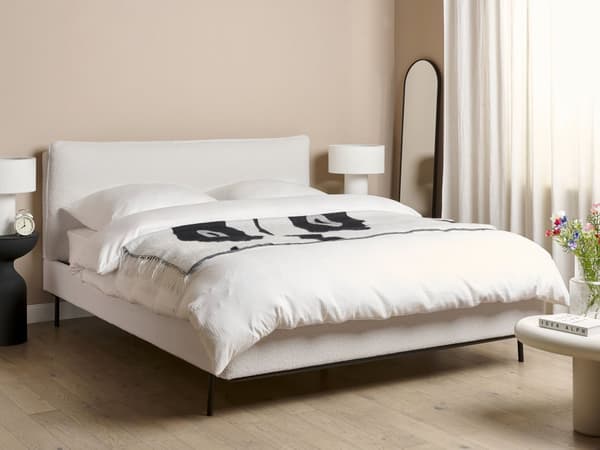 Spileramme Off-white Boucle Polstret Dobbeltstørrelse Moderne Design 160 x 200 cm