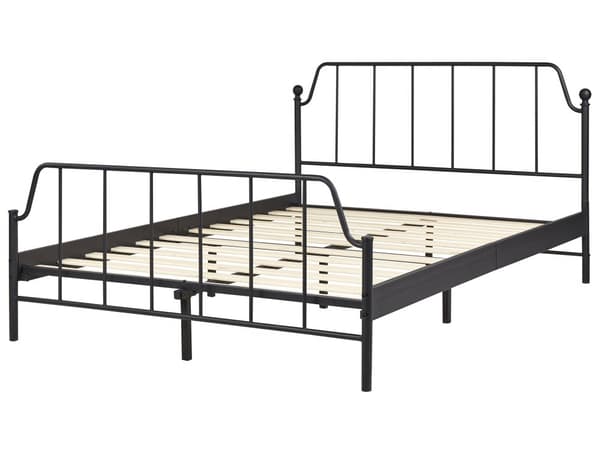 Sänky musta 140 x 200 cm metalli poppeli sälepohja minimalistinen industriaalinen