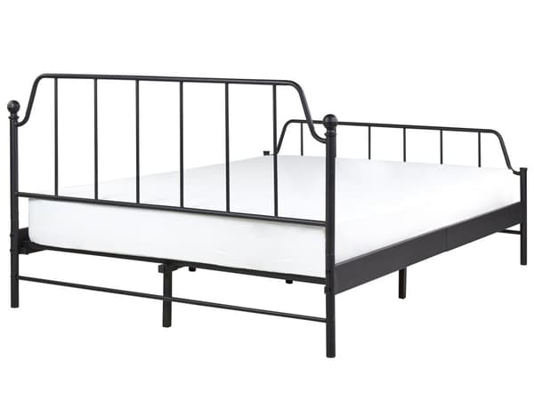 Sänky musta 140 x 200 cm metalli poppeli sälepohja minimalistinen industriaalinen