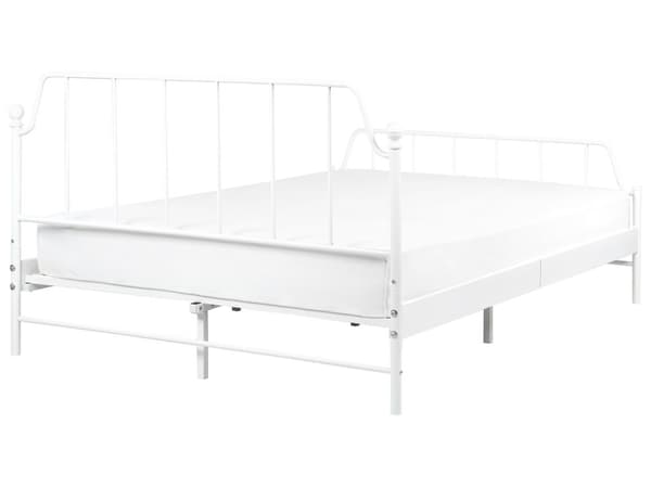 Sänky valkoinen 140 x 200 cm metalli poppeli sälepohja minimalistinen industriaalinen