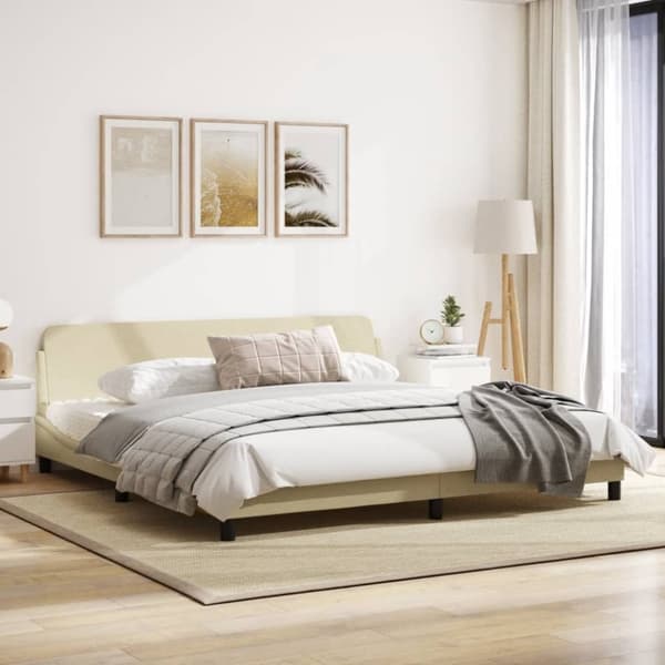 vidaXL sengeramme med sengegavl 200x200 cm stof cremefarvet