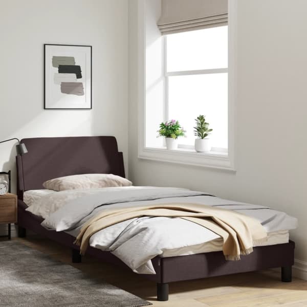 vidaXL Sängram med huvudgavel mörkbrun 90x200 cm tyg