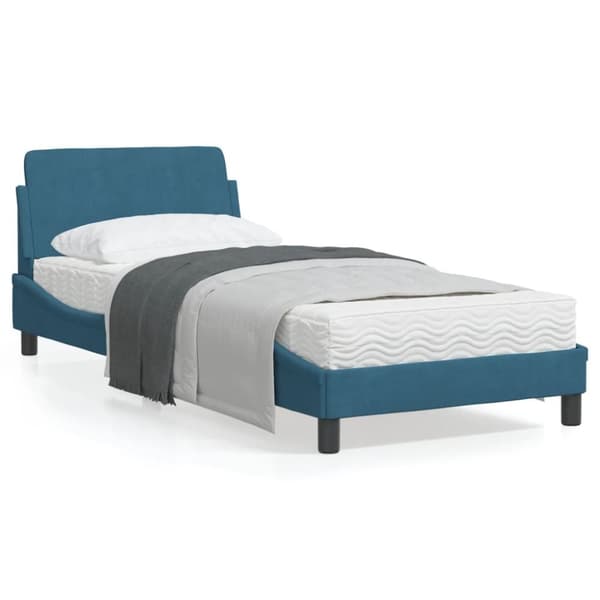 vidaXL sengeramme med sengegavl 90x190 cm fløjl blå