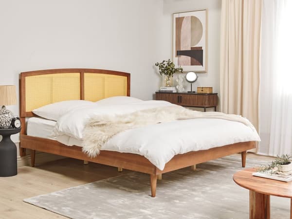 Seng Lyst Træ 180 x 200 cm Moderne Dobbeltseng med Sengegavl To Mands Lav Sengeramme Minimalistisk Design Træseng