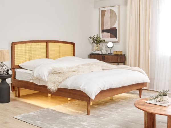 Seng Lyst Træ 180 x 200 cm Moderne Dobbeltseng med Sengegavl To Mands Lav Sengeramme Minimalistisk Design Træseng