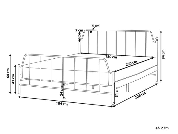 Seng Sort Metal 180 x 200 cm Moderne Seng Blød Sengegavl Dobbeltseng Sengeramme Design
