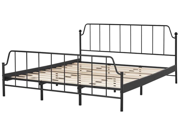 Seng Sort Metal 180 x 200 cm Moderne Seng Blød Sengegavl Dobbeltseng Sengeramme Design