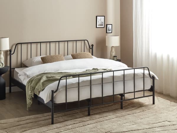 Seng Sort Metal 180 x 200 cm Moderne Seng Blød Sengegavl Dobbeltseng Sengeramme Design