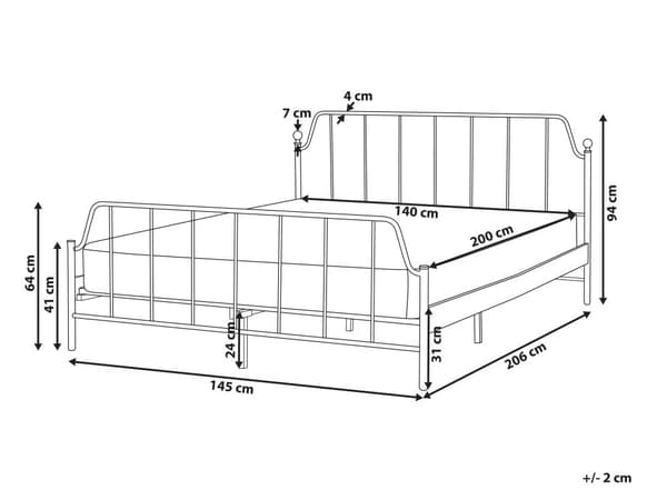 Seng Hvid Metal 140 x 200 cm Moderne Seng Blød Sengegavl Dobbeltseng Sengeramme Design
