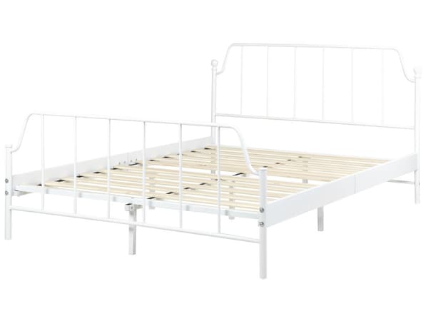 Seng Hvid Metal 140 x 200 cm Moderne Seng Blød Sengegavl Dobbeltseng Sengeramme Design