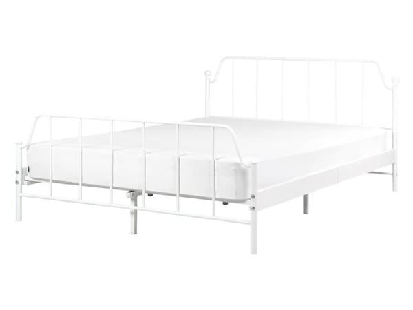Seng Hvid Metal 140 x 200 cm Moderne Seng Blød Sengegavl Dobbeltseng Sengeramme Design