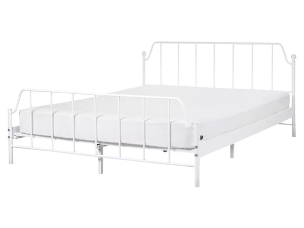 Seng Hvid Metal 160 x 200 cm Moderne Seng Blød Sengegavl Dobbeltseng Sengeramme Design