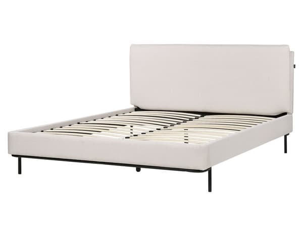 Beige farvet polstret seng 160 x 200 cm dobbeltseng med rammehovedgærde moderne stil soveværelse