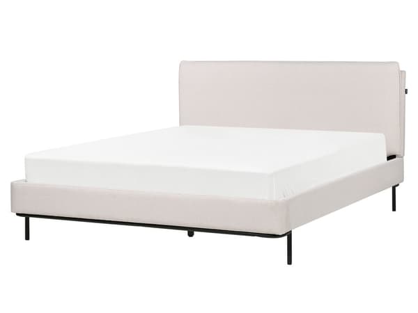 Beige farvet polstret seng 160 x 200 cm dobbeltseng med rammehovedgærde moderne stil soveværelse