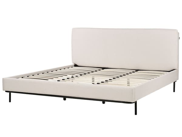 Beige farvet polstret seng 180 x 200 cm dobbeltseng med rammehovedgærde moderne stil soveværelse